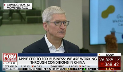 库克：中国冠状病毒疫情正被控制，对此持乐观态度